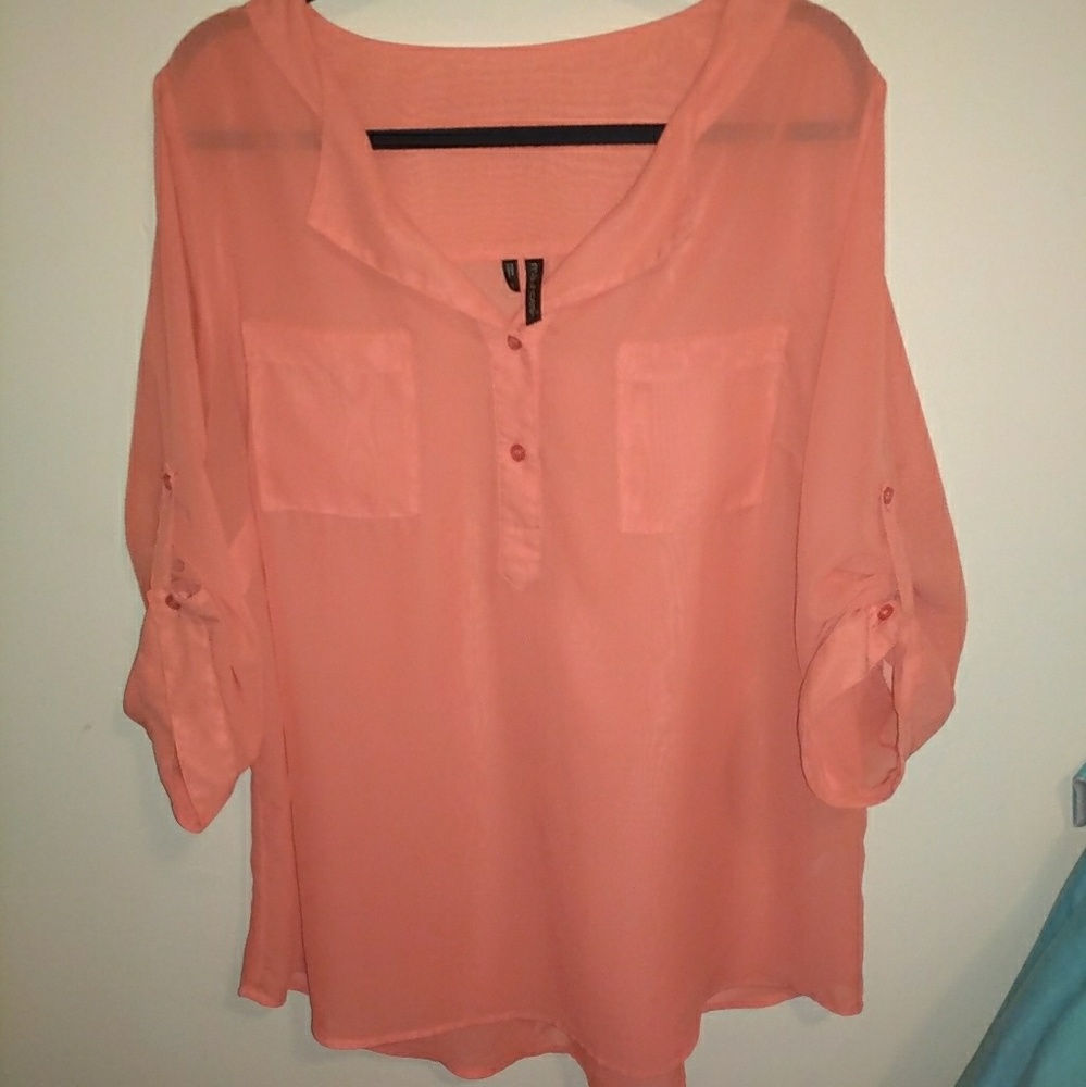 Maurices coral colored sheer top SIZE 1/1X